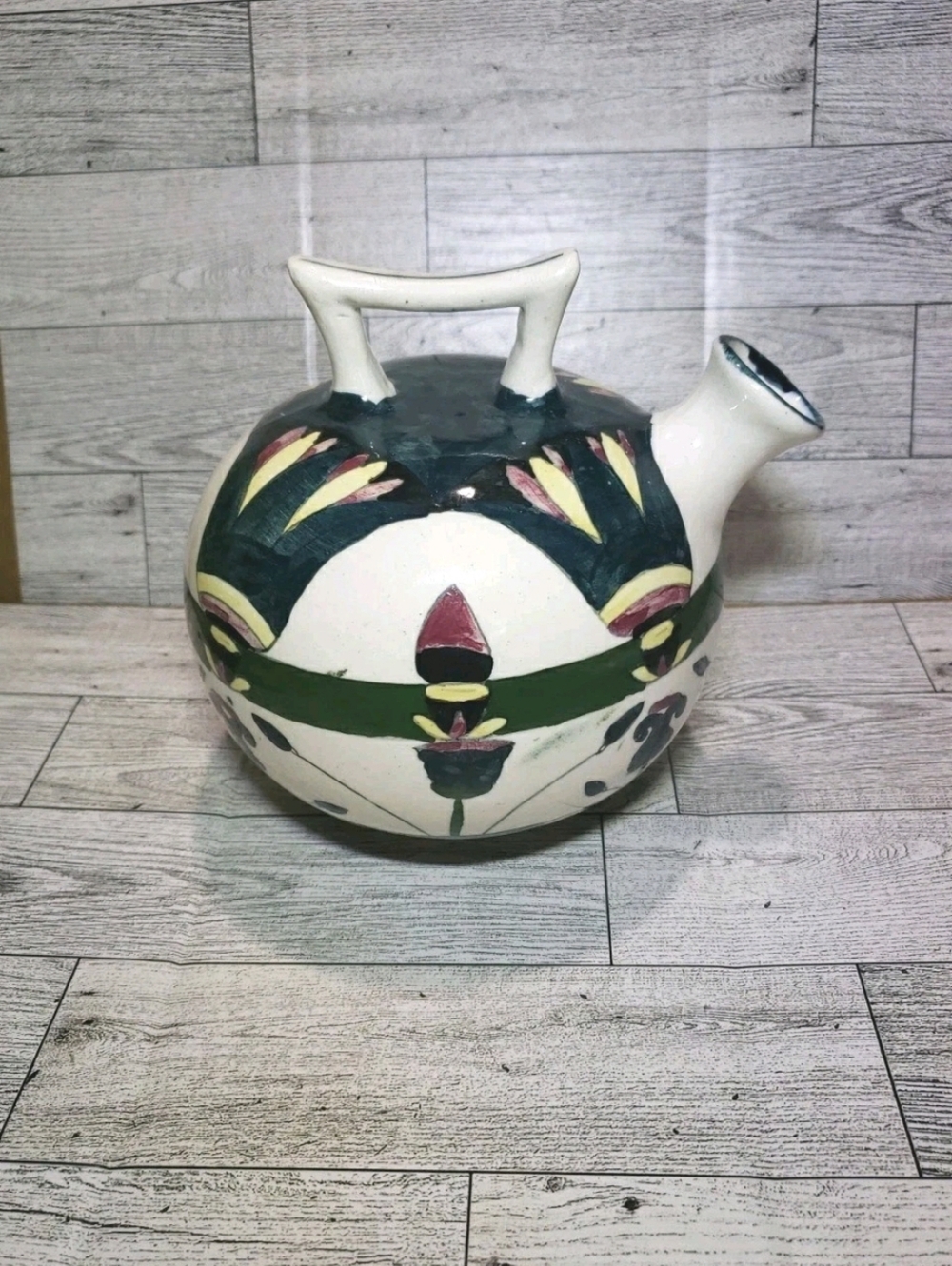 Vtg Persian Islamic Ewer Hand-Painted Marked Decor Arch Handle